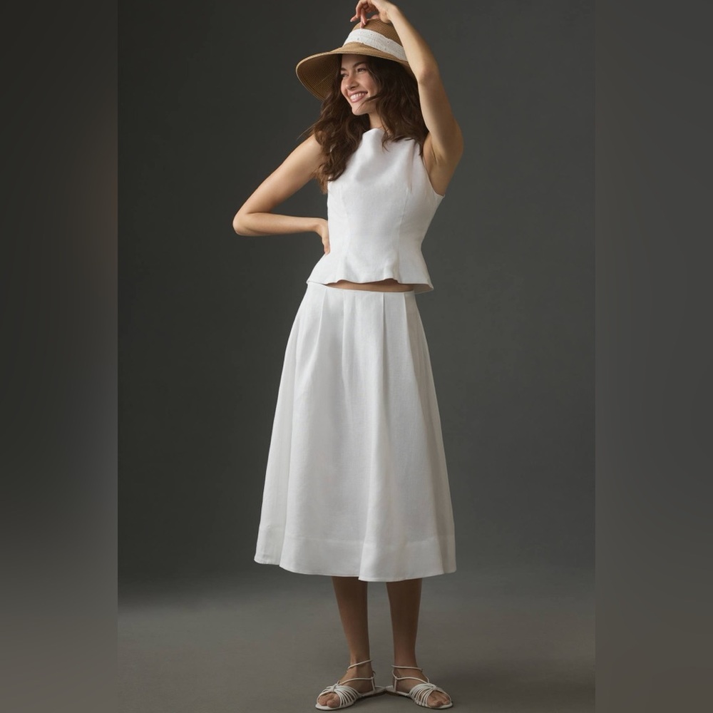 Reformation White Moya Linen Midi Skirt